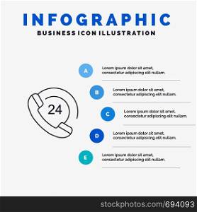 Call, Communication, Phone, Support Line icon with 5 steps presentation infographics Background