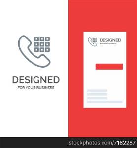 Call, Dial, Phone, Keys Grey Logo Design and Business Card Template