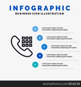 Call, Dial, Phone, Keys Line icon with 5 steps presentation infographics Background