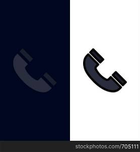 Call, Interface, Phone, Ui Icons. Flat and Line Filled Icon Set Vector Blue Background