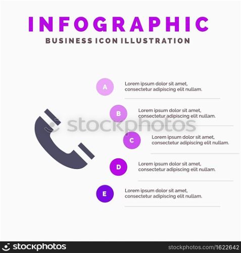 Call, Interface, Phone, Ui Solid Icon Infographics 5 Steps Presentation Background