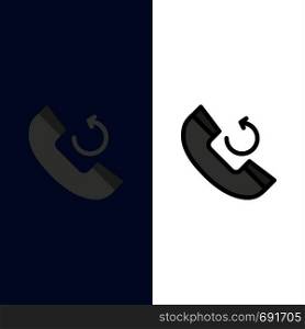 Call, Phone, Callback Icons. Flat and Line Filled Icon Set Vector Blue Background