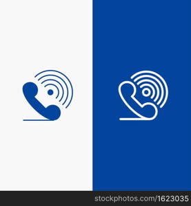 Call, Phone, Receiver, Ring, Signals Line and Glyph Solid icon Blue banner Line and Glyph Solid icon Blue banner