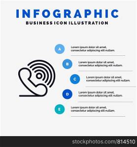 Call, Phone, Receiver, Ring, Signals Line icon with 5 steps presentation infographics Background