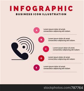 Call, Phone, Receiver, Ring, Signals Solid Icon Infographics 5 Steps Presentation Background