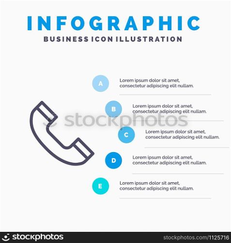Call, Phone, Telephone Line icon with 5 steps presentation infographics Background