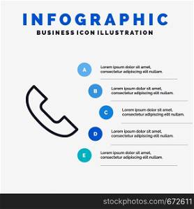 Call, Phone, Telephone, Mobile Line icon with 5 steps presentation infographics Background