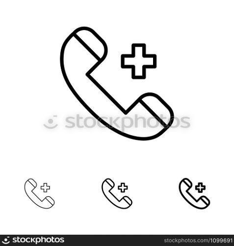 Call, Ring, Hospital, Phone, Delete Bold and thin black line icon set