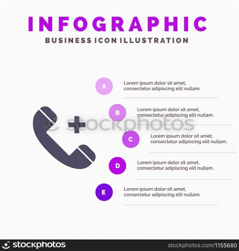 Call, Ring, Hospital, Phone, Delete Solid Icon Infographics 5 Steps Presentation Background