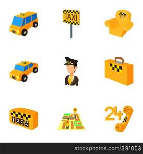 Call taxi icons set. Cartoon illustration of 9 call taxi vector icons for web. Call taxi icons set, cartoon style