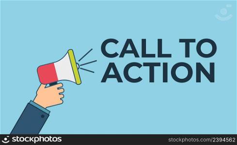 Call to action. Megaphone with bubble speech. Sticker for promotion and advertising. Call to action. Megaphone with bubble speech. Sticker for promotion