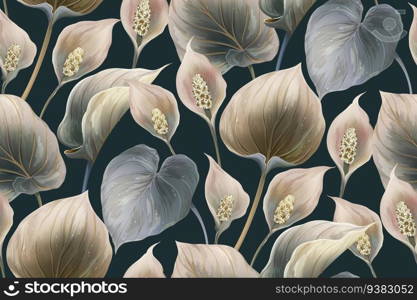 Calla flower vector seamless pattern. Botanical realistic drawing for background, wallpaper, greeting card, an invitation in modern style. Blossom floral vintage design.