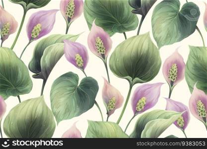 Calla flower vector seamless pattern. Botanical realistic drawing for background, wallpaper, greeting card, an invitation in modern style. Blossom floral design.