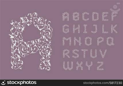 Calligraphic alphabet. Design elements can be used for invitation, congratulation. Digital illustration