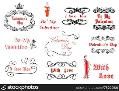 Calligraphic and vintage elements for Valentine&rsquo;s holiday design or love concept