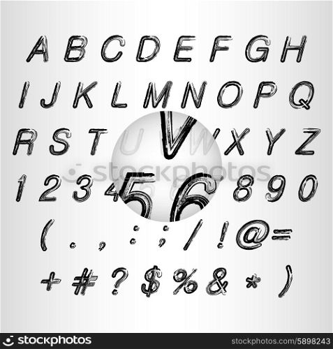Calligraphic black grunge alphabet stock vector illustration.. Calligraphic black grunge alphabet vector illustration