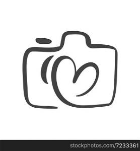 Calligraphic brush camera with heart graphic design concept, logo vector set. Valentine card graphic photo icon.. Calligraphic brush camera with heart graphic design concept, logo vector set. Valentine card graphic photo icon