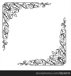 Calligraphic Corner Ink Pen Style, Ornamental Frame Border Corner Vector Art Illustration