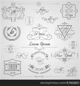 Calligraphic design elements and classic vignette flourish ornament set isolated vector illustration