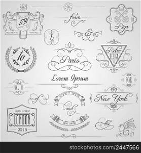 Calligraphic design elements and classic vignette flourish ornament set isolated vector illustration. Calligraphic Design Elements