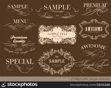 calligraphic design elements and page decoration vector set. calligraphic design elements