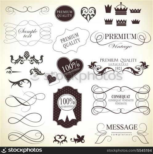 calligraphic design elements and page decoration with ribbon/ vector set