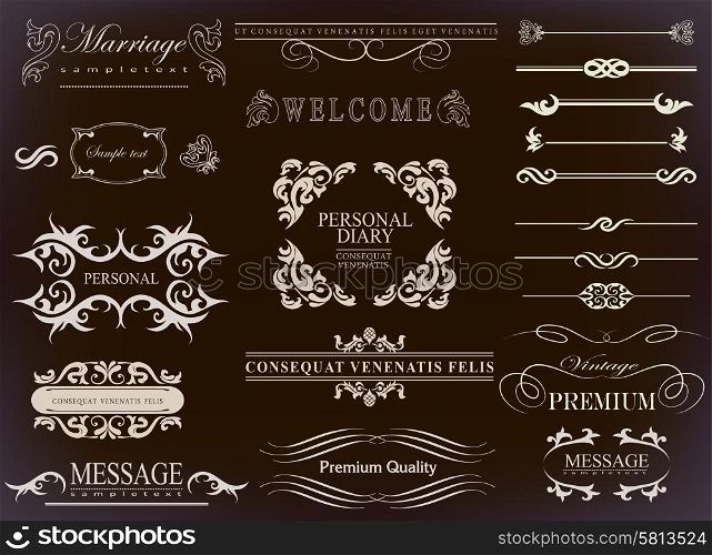 calligraphic design elements and page decoration with ribbon/ vector set