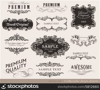 calligraphic design elements/ page decoration, guarantee Label, calligraphic frames