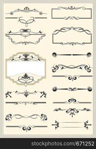 Calligraphic elements and frame vintage set. Vector illustration