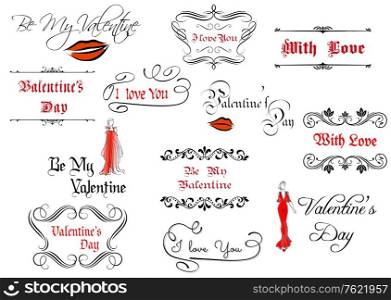 Calligraphic elements and headlines for Valentine&rsquo;s Day holiday design