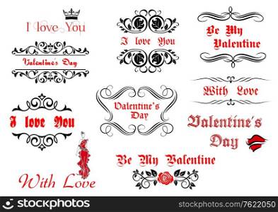 Calligraphic elements and scripts for Valentine&rsquo;s Day holiday design