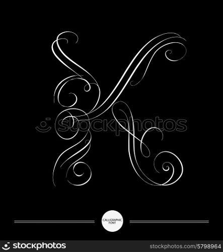 Calligraphic letter. Abstract font. Design elements can be used for invitation, congratulation. Digital illustration