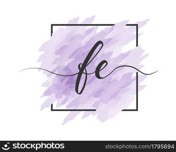 calligraphic lowercase letters F and E are written in a solid line on a colored background in a frame. Simple Style