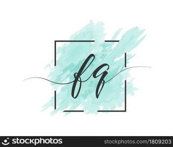 calligraphic lowercase letters F and G are written in a solid line on a colored background in a frame. Simple Style