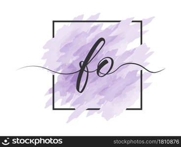 calligraphic lowercase letters F and O are written in a solid line on a colored background in a frame. Simple Style