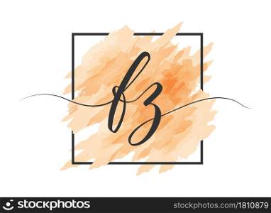 calligraphic lowercase letters F and Z are written in a solid line on a colored background in a frame. Simple Style