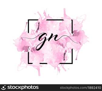 calligraphic lowercase letters G and N are written in a solid line on a colored background in a frame. Simple Style