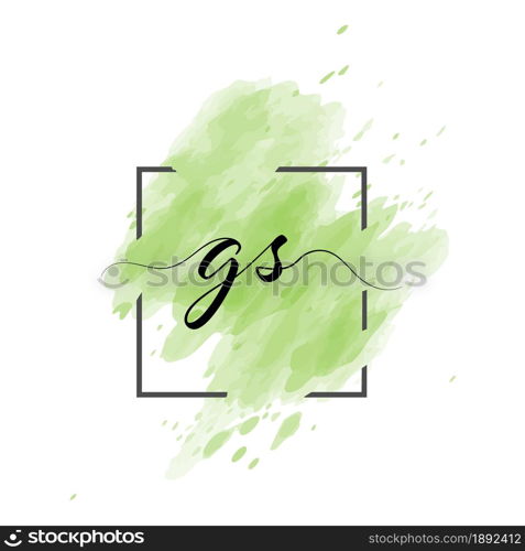calligraphic lowercase letters G and S are written in a solid line on a colored background in a frame. Simple Style
