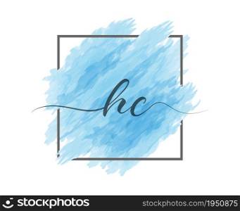 calligraphic lowercase letters H and C are written in a solid line on a colored background in a frame. Simple Style