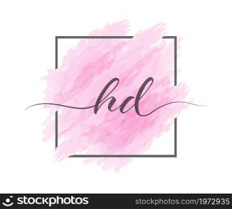 calligraphic lowercase letters H and D are written in a solid line on a colored background in a frame. Simple Style