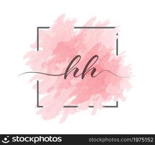 calligraphic lowercase letters H and H are written in a solid line on a colored background in a frame. Simple Style