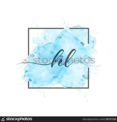 calligraphic lowercase letters H and L are written in a solid line on a colored background in a frame. Simple Style