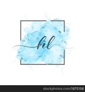 calligraphic lowercase letters H and L are written in a solid line on a colored background in a frame. Simple Style