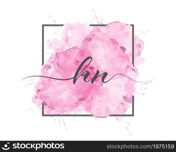 calligraphic lowercase letters H and N are written in a solid line on a colored background in a frame. Simple Style