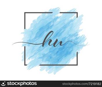 calligraphic lowercase letters H and N are written in a solid line on a colored background in a frame. Simple Style