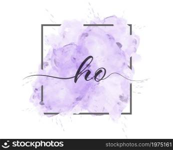 calligraphic lowercase letters H and O are written in a solid line on a colored background in a frame. Simple Style