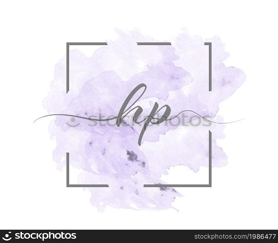 calligraphic lowercase letters H and P are written in a solid line on a colored background in a frame. Simple Style