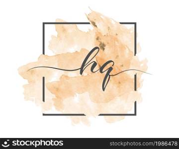 calligraphic lowercase letters H and Q are written in a solid line on a colored background in a frame. Simple Style