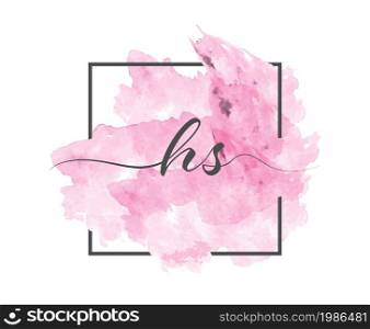 calligraphic lowercase letters H and S are written in a solid line on a colored background in a frame. Simple Style