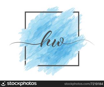calligraphic lowercase letters H and W are written in a solid line on a colored background in a frame. Simple Style